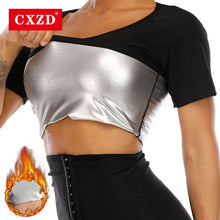 Load image into Gallery viewer, CXZD 2021 Hot Womens Waist Trainer Slimming T-Shirts Tops Thermo Workout Body Shaper Sweat Sauna Short sleeve Fitness Corset
