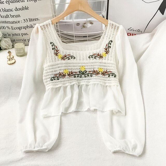 EBAIHUI Early Spring 2021 New Lace Hollowed-out Shirts Embroidery Chiffon Blouse Women's Fashion Top Button Summer Elegant Shirt