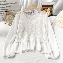 Load image into Gallery viewer, EBAIHUI Early Spring 2021 New Lace Hollowed-out Shirts Embroidery Chiffon Blouse Women&#39;s Fashion Top Button Summer Elegant Shirt
