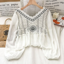 Load image into Gallery viewer, EBAIHUI Early Spring 2021 New Lace Hollowed-out Shirts Embroidery Chiffon Blouse Women&#39;s Fashion Top Button Summer Elegant Shirt
