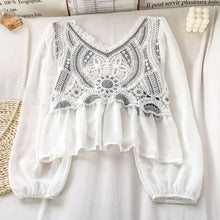 Load image into Gallery viewer, EBAIHUI Early Spring 2021 New Lace Hollowed-out Shirts Embroidery Chiffon Blouse Women&#39;s Fashion Top Button Summer Elegant Shirt
