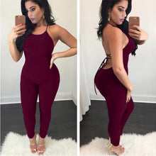 Load image into Gallery viewer, Summer Sexy Jumpsuits Women Spaghetti Strap Hollow Backless Lace-Up Jumpsuits Solid Sleeveless Club Party Jumpsuit Female 969548
