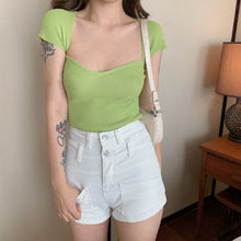 Load image into Gallery viewer, Summer Short Sleeve Top Women Thin Breathable T Shirts Cropped Top Square Collar Soft Comfortable Vest Skin-friendly Clothes
