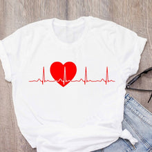 Load image into Gallery viewer, Heartbeat ECG Printed Short Sleeve Tshirts Women Harajuku Ulzzang Tumblr Graphic Tees Shirt Femme Hot 2021 Clothes
