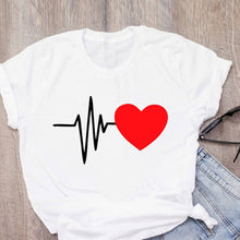 Load image into Gallery viewer, Heartbeat ECG Printed Short Sleeve Tshirts Women Harajuku Ulzzang Tumblr Graphic Tees Shirt Femme Hot 2021 Clothes
