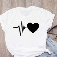 Load image into Gallery viewer, Heartbeat ECG Printed Short Sleeve Tshirts Women Harajuku Ulzzang Tumblr Graphic Tees Shirt Femme Hot 2021 Clothes
