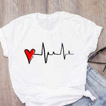 Load image into Gallery viewer, Heartbeat ECG Printed Short Sleeve Tshirts Women Harajuku Ulzzang Tumblr Graphic Tees Shirt Femme Hot 2021 Clothes
