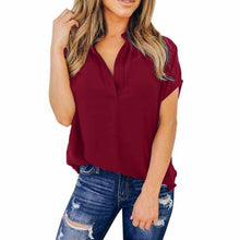 Load image into Gallery viewer, 2021 New Women Shirt Classic Chiffon Blouse Female Loose Casual Batwing Sleeve V-Neck Shirts Lady Simple Style Tops Clothes
