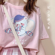 Load image into Gallery viewer, QWEEK Kawaii Anime T-shirt for Women 2021 Japanese Streetwear Pink Cute Cartoon Print Women Summer Top Alt Clothes Tee Shirt
