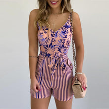 Load image into Gallery viewer, 2021 Summer New Ladies One-piece Shorts European and American Style Sling V-neck Leaf Print One-piece Women&#39;s Clothes WK04
