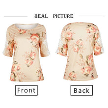 Load image into Gallery viewer, Sexy Lace Round Neck Print Fashion Summer Tops Flower Casual Women T Shirt New Style Women Clothes 2019
