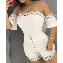 Load image into Gallery viewer, Lace Floral Sexy Women Playsuit Jumpsuit Hot Summer Slash Neck Short Sleeve Bodycon Romper Chic Party Outfits Clothes Set
