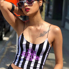 Load image into Gallery viewer, Letter Embroidery Women Sexy Crop Top 2020 Summer Sleeveless Skinny Camis Stripe Camisoles Tim Burton Woman Clothes
