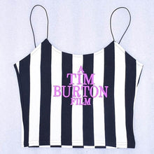 Load image into Gallery viewer, Letter Embroidery Women Sexy Crop Top 2020 Summer Sleeveless Skinny Camis Stripe Camisoles Tim Burton Woman Clothes
