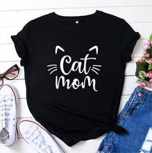 Load image into Gallery viewer, Cat Mom 100%Cotton T-shirt Cute 90s Fur Mama Tshirt Funny Women Short Sleeve Graphic Cat Lover Tee Shirt Top Kawaii Clothes
