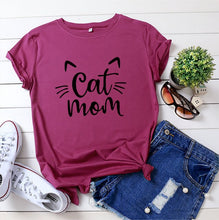 Load image into Gallery viewer, Cat Mom 100%Cotton T-shirt Cute 90s Fur Mama Tshirt Funny Women Short Sleeve Graphic Cat Lover Tee Shirt Top Kawaii Clothes
