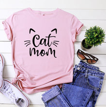 Load image into Gallery viewer, Cat Mom 100%Cotton T-shirt Cute 90s Fur Mama Tshirt Funny Women Short Sleeve Graphic Cat Lover Tee Shirt Top Kawaii Clothes
