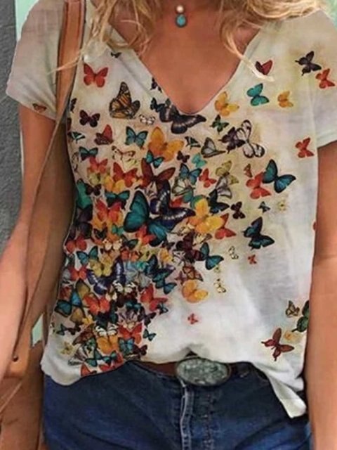 Summer New Fashion Women's T-Shirt Short Sleeve Lady Clothes Plus Size Butterfly Printed Female Tops Soft Casual Women T-Shirts