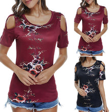 Load image into Gallery viewer, Summer Women Ladies Off Shoulders Short Sleeves T Shirt Floral Printed Casual Tops Clothes T-Shirt
