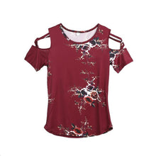 Load image into Gallery viewer, Summer Women Ladies Off Shoulders Short Sleeves T Shirt Floral Printed Casual Tops Clothes T-Shirt
