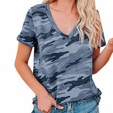 Load image into Gallery viewer, Lady Short-Sleeved Leopard Print T-shirt Women Summer New Thin V Neck Tops Camouflage Tshirt Street Style Clothes S-2XL
