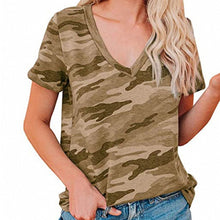 Load image into Gallery viewer, Lady Short-Sleeved Leopard Print T-shirt Women Summer New Thin V Neck Tops Camouflage Tshirt Street Style Clothes S-2XL
