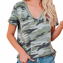 Load image into Gallery viewer, Lady Short-Sleeved Leopard Print T-shirt Women Summer New Thin V Neck Tops Camouflage Tshirt Street Style Clothes S-2XL
