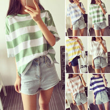 Load image into Gallery viewer, Women Lady Striped Short Sleeve Round Collar T-shirt Top Tee Clothes for Summer -OPK
