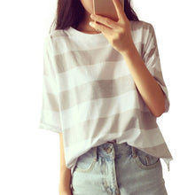 Load image into Gallery viewer, Women Lady Striped Short Sleeve Round Collar T-shirt Top Tee Clothes for Summer -OPK
