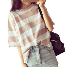 Load image into Gallery viewer, Women Lady Striped Short Sleeve Round Collar T-shirt Top Tee Clothes for Summer -OPK
