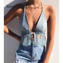 Load image into Gallery viewer, Women Summer Sexy Camis Cross Halter Bandage Crop Top Tank Cut Out Bustier Camis Women Ruffle Fashion Clothes Short Tops
