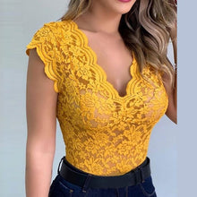 Load image into Gallery viewer, NEW XS-3XL Lace Blouses Shirts Sexy Club Female Acrylic Shirts Deep V Summer Tops Bodysuit Sexy Woman Tops Stylish Clothes
