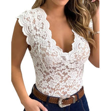 Load image into Gallery viewer, NEW XS-3XL Lace Blouses Shirts Sexy Club Female Acrylic Shirts Deep V Summer Tops Bodysuit Sexy Woman Tops Stylish Clothes
