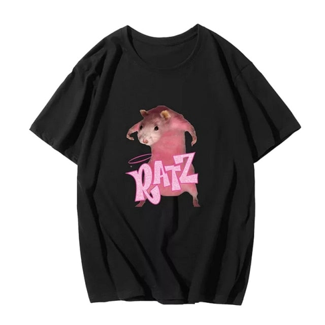 Muyogrt Ratz Animal Kawaii Summer Femme T-shirts Short Sleeve Harajuku Loose Pink Tee Shirt Streetwear Gothic Women Clothes Tops