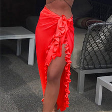 Load image into Gallery viewer, Ruffle Beach Summer Long Skirt Women 2021 Side Split White Red Black Pink Yellow Elastic Waist High Waist Skirts Clothes
