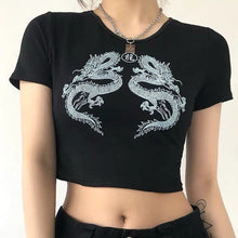 Load image into Gallery viewer, Printed Shirt for Women 2021 Summer Crop Tops Short Sleeve T Shirt Black Ladies Shirts O-Neck Animal Pattern Clothes BJ3665
