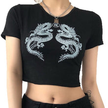 Load image into Gallery viewer, Printed Shirt for Women 2021 Summer Crop Tops Short Sleeve T Shirt Black Ladies Shirts O-Neck Animal Pattern Clothes BJ3665
