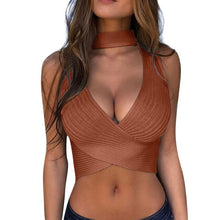 Load image into Gallery viewer, women Sexy deep v-neck vest Out Crop Top Women Summer Knitted Vest Top Clothes Feminino Sleeveless  Tank Tops Chemise Femme @7
