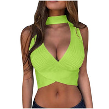 Load image into Gallery viewer, women Sexy deep v-neck vest Out Crop Top Women Summer Knitted Vest Top Clothes Feminino Sleeveless  Tank Tops Chemise Femme @7
