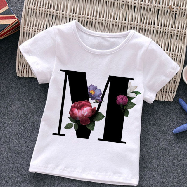 Unisex Summer New T-shirt Fashion Alphabet Girls Tshirts Harajuku Retro Boy Tshirt Flowers Element Nice Round Neck Kids Tshirt