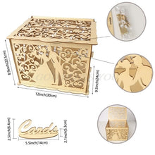 Load image into Gallery viewer, DIY Wedding Gift Card Box Wooden Money Box with Lock Beautiful Wedding Decoration Supplies for Birthday Party Drop Shipping
