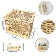 Load image into Gallery viewer, DIY Wedding Gift Card Box Wooden Money Box with Lock Beautiful Wedding Decoration Supplies for Birthday Party Drop Shipping
