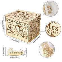 Load image into Gallery viewer, DIY Wedding Gift Card Box Wooden Money Box with Lock Beautiful Wedding Decoration Supplies for Birthday Party Drop Shipping
